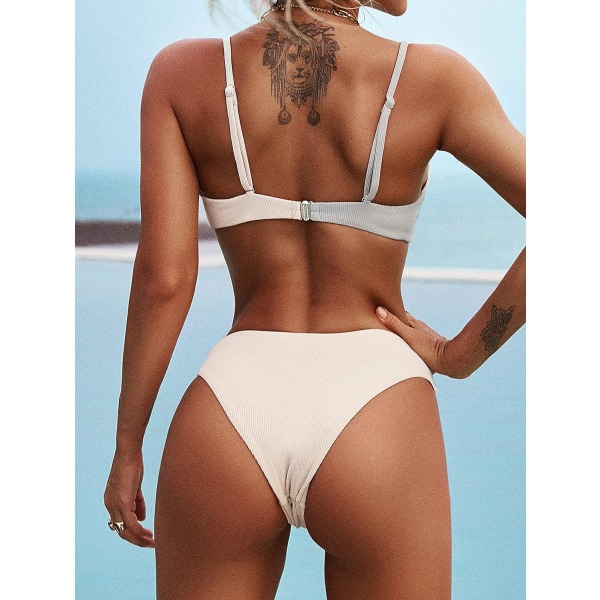 WJSM Kvinners Ribbet O-Ring String Bikini Badedrakt Cheeky Thong Badetøy To Deler Badedrakt Grey-111 L