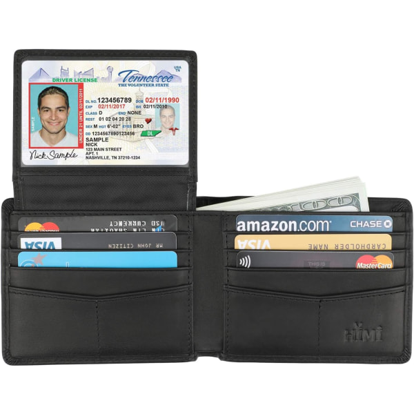 Pung til mænd - ægte læder RFID-blokerende bifold stilfuld pung med 2 ID-vindue Black