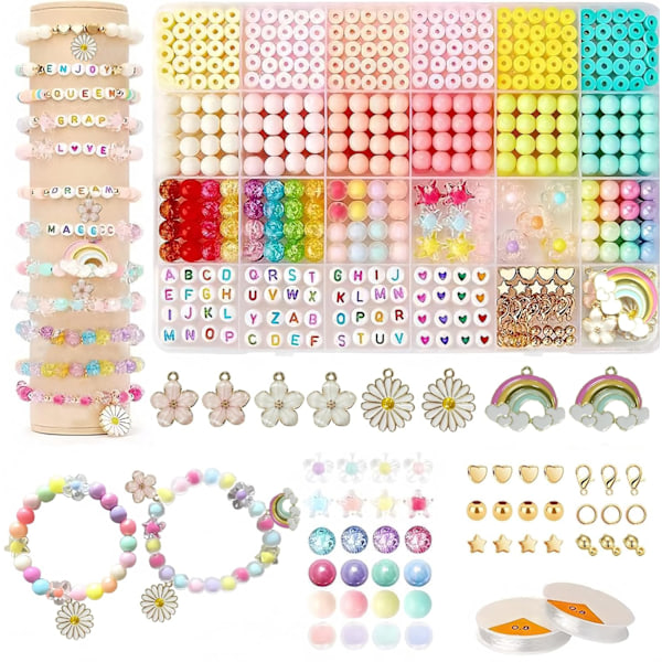 18 Stilfulde Perler til Smykkefremstilling Lerperler & Krystalperler Venskab Armbåndssæt Smykkefremstillingssæt til Piger 8-12 Armbåndsfremstillingssæt Charms til J