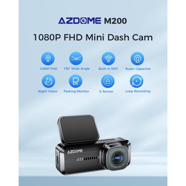 WiFi 1080P FHD Dash Camera för bilar, 150° vidvinkel Dash Cam Front, 24H parkeringsläge Bilkamera med APP G-Sensor Loop Recording Night Vision, Suppo