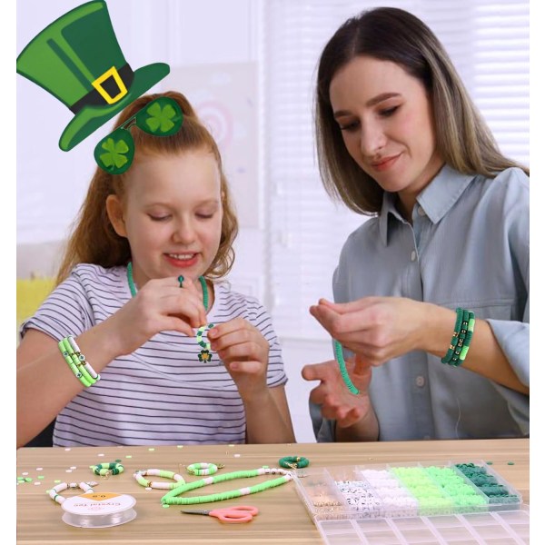 3500 STK Green Clay Beads Kit for armbåndfremstilling, polymer Heishi-perler for smykkefremstilling, vennskapsarmbåndsett for voksne jenter, Spacer Letter Green