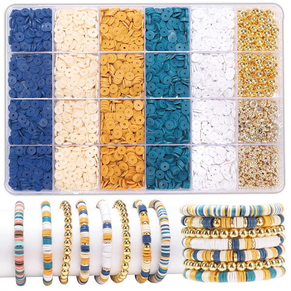Armbåndssett med 24 rutenett leireperler 6mm myk leirestykke armbånd DIY håndlaget perle skjæring smykkesett, armbånd og smykkefremstilling type D