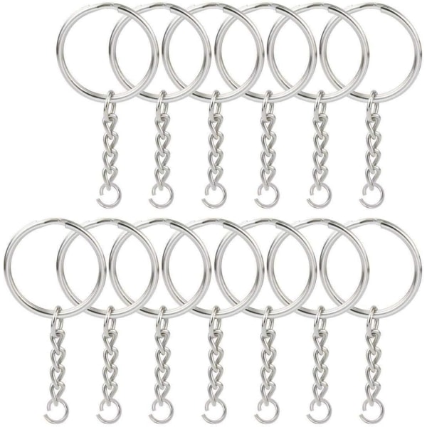 150 st 1 tum/25 mm delade nyckelringar med kedja Silver Nyckelring Ring, Nyckelringar Ringar Delar med Open Jump Ring och Connector. 150Pcs