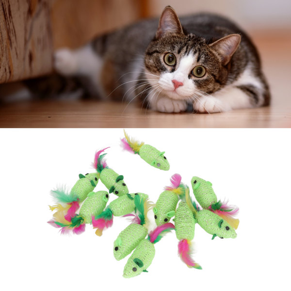 11pcs Mice Cat Toy Multipurpose Squeaky Interactive Cat Toy Mouse for Cats and Kittens Green