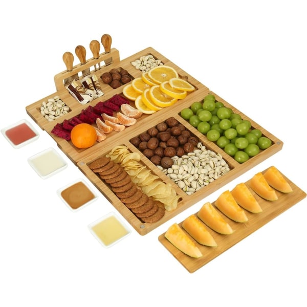 Charcuterie Board Cheese Boards set ruostumattomasta teräksestä valmistetuilla veitsillä, laatoilla ja kulhoilla. Kotonalämpölahja, häälahja pariskunnalle, morsiussuihkuapina