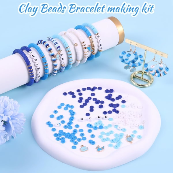 3500 st Blue Clay Beads Kit för armbandstillverkning, Polymer Heishi-pärlor för smyckestillverkning, Friendship Armband Kit för flickor Vuxna, Spacer Letter B Blue