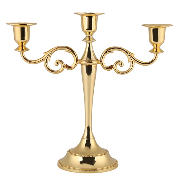 3 käsivartinen metallinen kynttilänjalka eurooppalaistyylinen kynttilänjalka hääkynttilänjalka kodin sisustus Gold