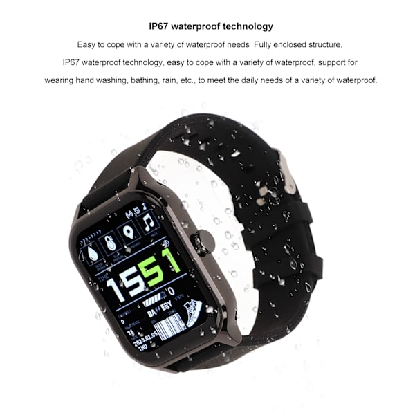1,83 tuuman GT40 älykello HD-kokoruutu 128 Mt IP67 vedenpitävä älykello tukee Bluetooth-puheluita Black