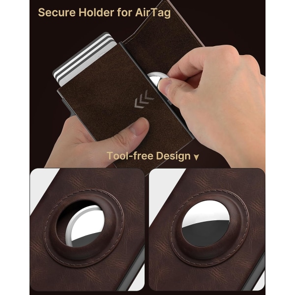 Herrepungskortholder til AirTag: Smart Læderpung til mænd, kompatibel med Apple Air Tag, RFID-blokering, Slank, Carbon Fiber, Minimalistisk - 9-14 ‎‎‏‏‎ ‎Brown