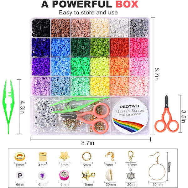 4200 Stk Lerperle Armbåndsfremstillingskit, Venskab Preppy Flat Polymer Heishi Perler Smykkekits med Charms, Gaver til Teen Piger Håndværk til Piger