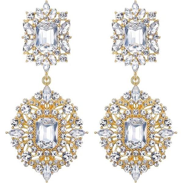 Kvinnors Rhinestone Crystal Bröllop Art Deco Vintage Stil Gatsby Chandelier Hängande Örhängen Gold