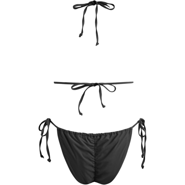 WJSM Kvinners Trekant Bikini String Badetøy Trykk Bånd Smocked Rynket Todelt Badetøysett Black1 L