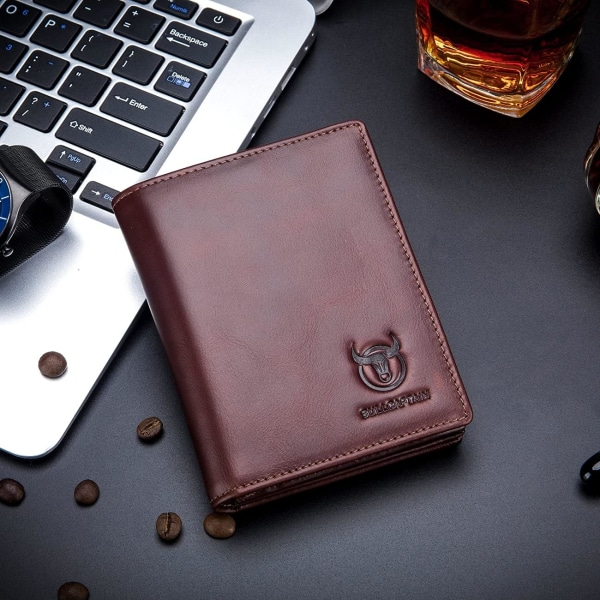 Stor Kapacitet Ægte Læder Bifold Tegnebog/Kreditkort Holder til Mænd med 15 Kortlommer QB-027 (Brun) Brown