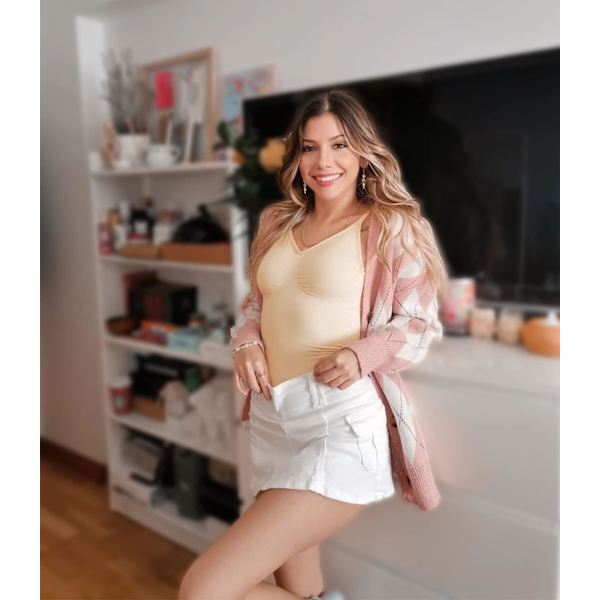 Shapewear Body til kvinder - Body Shaper med mavekontrol - Sømløs skulpturering - Snatched Waist Body Suit Beige Thong M