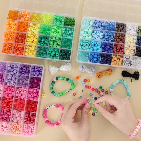 4700st, 72 färger Pony Beads Rainbow Kandi Bead for Armband Making Kit, 3600st 9mm Plast Beads och 1000st Letter Beads, Alphabet Beads for BH 72 colors
