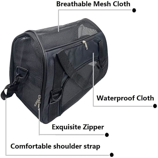 Bæreveske for kjæledyr, flygodkjent duffelbag, bærbar veske for reiser med kjæledyr, hjem for små hunder, katter og valper, små dyr (Medium, Svart) Black Medium