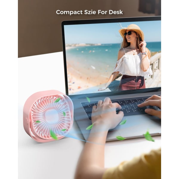 Lille USB skrivebordsblæser, 3 hastigheder bærbar minikølebordsventilator, 4 tommer personlig, 360° roterbar lydløs skrivebordsventilator til hjemmekontor Soveværelse indendørs O Pink