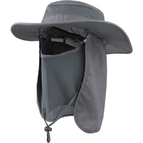 Solhatt för utomhus med UPF 50-skydd, vattentät fiskehatt, ansiktsöverdrag, sommarhatt med nackklaff Dark Gray