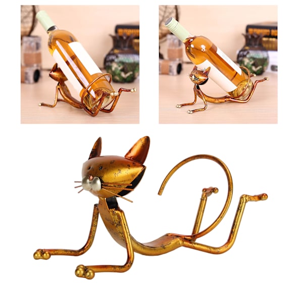 Katte-Vinflaskeholder Innovativ Moderne Stil Dekorativ Metal Katteformet Vinflaskeholder til Hjemmet Stue Skab