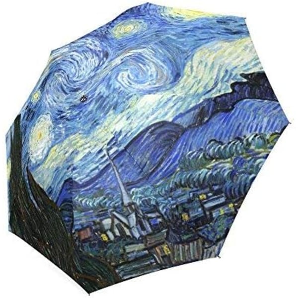 The Starry Night av Vincent Van Gogh, Landskapsmaling Sammenleggbar regnparaply/parasoll/solparaply