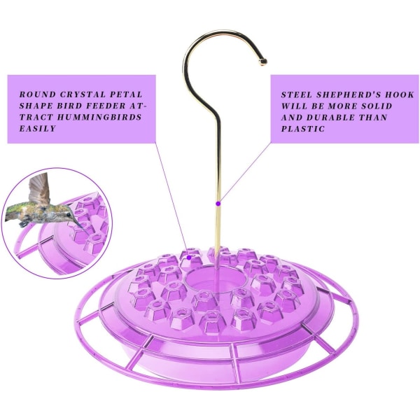 Kolibrimater med innebygd maurgrav, 2023 nye kolibrimatere med 24 fôringsporter og sitteplasser, for utendørs hengende hagedekorasjon Purple