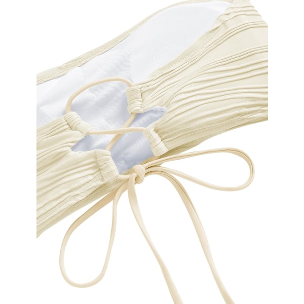 WJSMWomen 2-delad Bandeau Badkläder Ribbade Spets upp Strapless Bandeau Bikini Set High Cut Baddräkter 5-top Only-2beige S