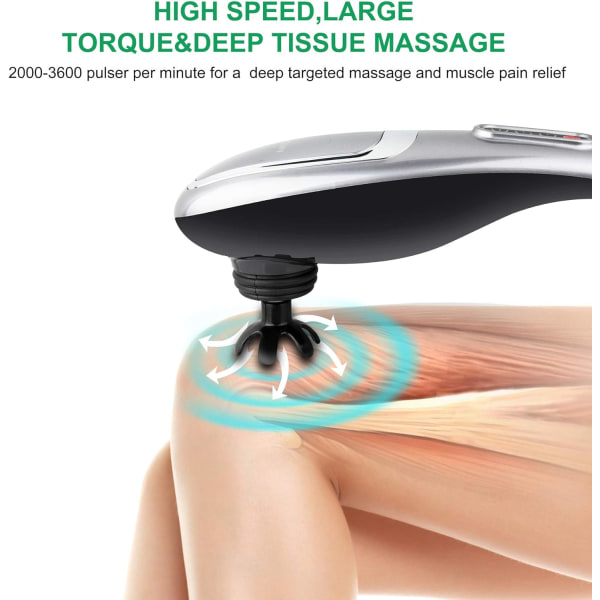 Håndholdt rygmassageapparat | Deep Tissue Percussion Massage til ryg, nakke, skuldre, talje og ben (sølvgrå) med 6 fod strømledning, ergonomisk håndtag Silver Grey