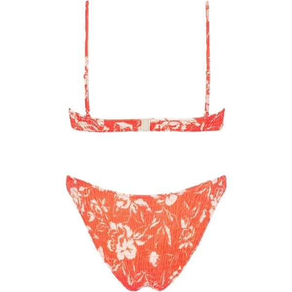 WJSM Dame Trekant Bikini Rynket Teksturert Scoop Frynser Print Ruched Elastisk Badedrakt Todelt Badedrakt Red XL