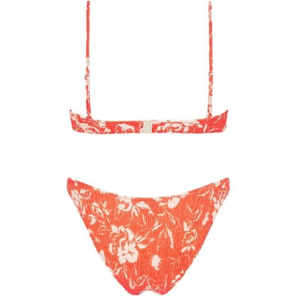 WJSM Dame Trekant Bikini Rynket Teksturert Scoop Frynser Print Ruched Elastisk Badedrakt Todelt Badedrakt Red XL