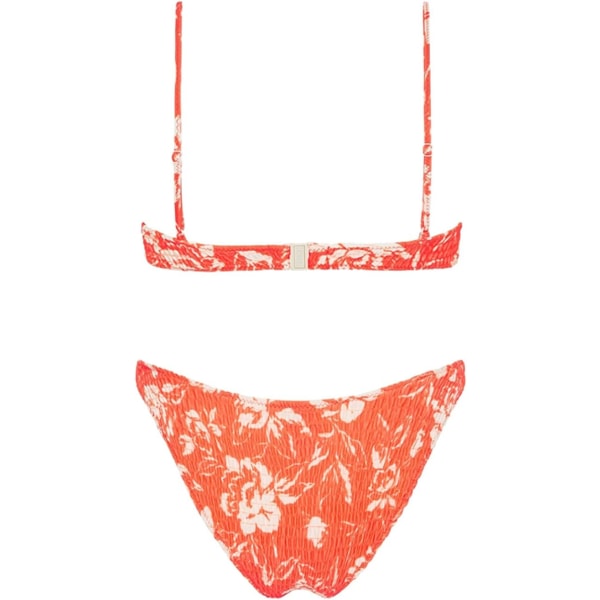 WJSM Women's Triangle Bikini Smocked Textured Scoop print Ruched Elastinen uimapuku kaksiosainen uimapuku Red XL