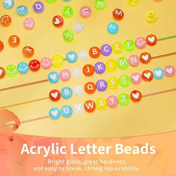 1400 kappaletta kirjehelmiä ystävyysrannekoruihin korujen valmistussarja, 28 kuviota ja 8 väriä aakkosten helmiä, Preppy-valikon helmiä teinitytölle Multicolor Letter Transparent Bead