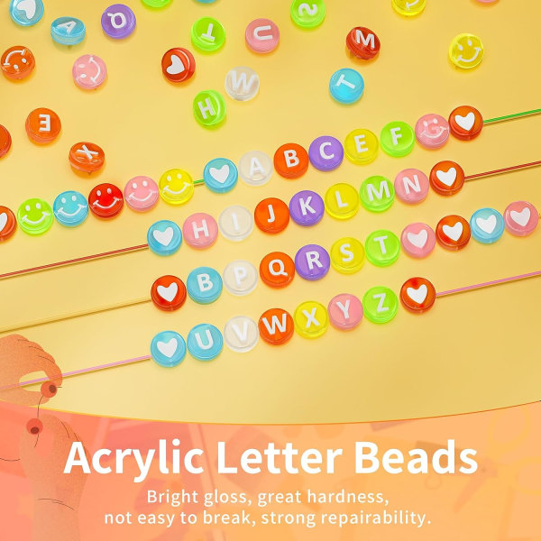 1400 Stora Bokstavspärlor för Vänbandstillverkning, 28 Mönster och 8 Färger av Alfabetiska Pärlor, Snygga Blandade Pärlor för Tonårsflickor Multicolor Letter Transparent Bead