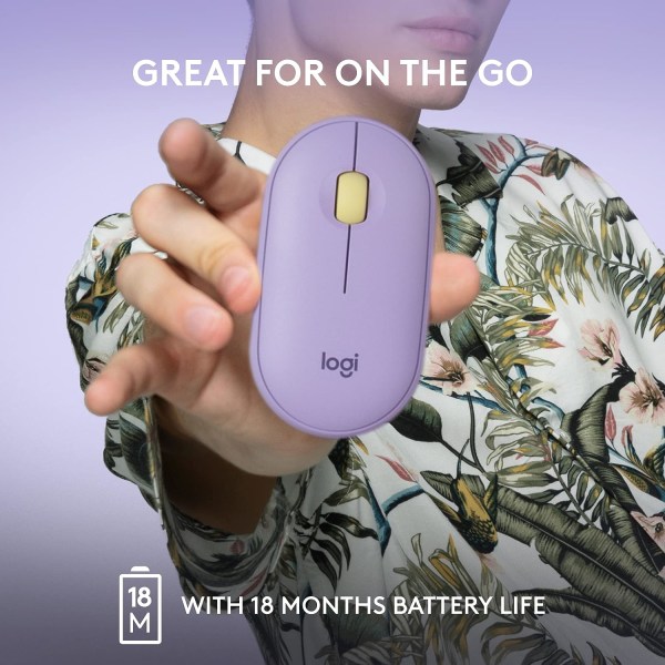 Logitech M350 Pebble Trådløs Mus med Bluetooth eller 2.4 GHz Modtager, Lydløs, Slank Computermus med Stille Klik Purple
