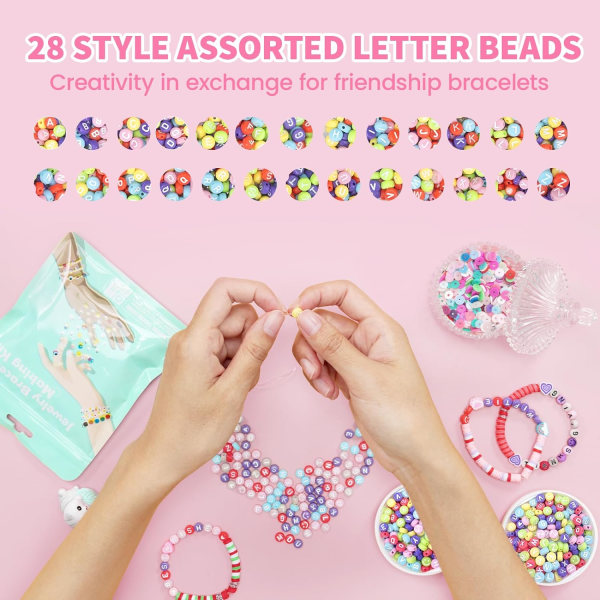 800 bitar brevpärlor Kit, 28 stilar Vänskapsarmband Smyckenstillverkning, diverse alfabetpärlor Färgglada smiley pärlor Hjärtpärlor för tonåring G type E