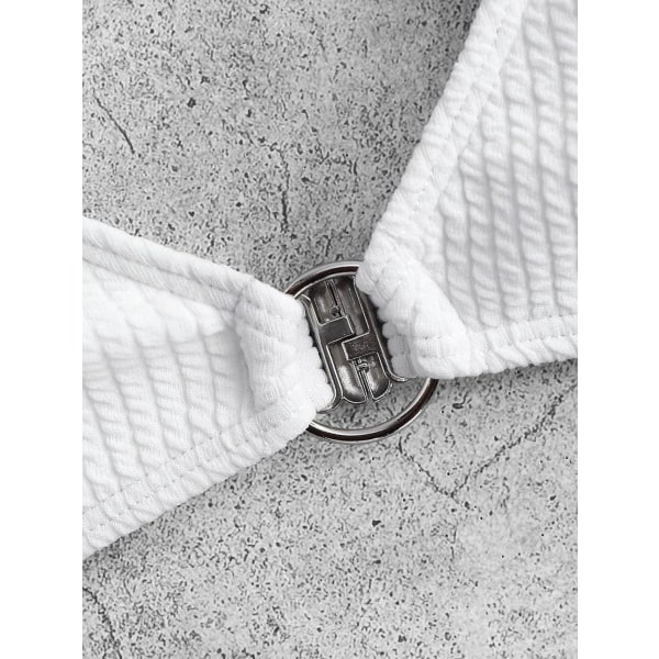 WJSM Dam Ribbade O-Ring String Bikini Badkläder Cheeky Trosa Baddräkt Två Delar 338_white S
