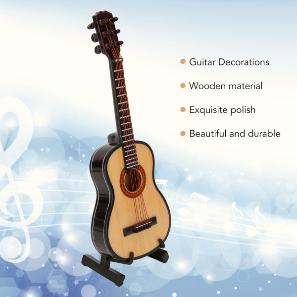 Trägitarrmodell Exklusiv Polering Miniatyrgitarr Ornament med Stativ för Samling Display
