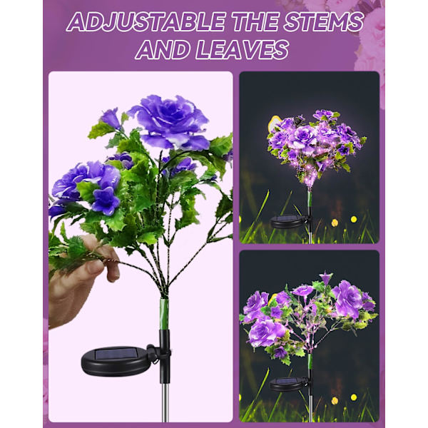 Solcelled Hagebelysning Utendørs Vanntett IP65, 4PK Skumring til Daggry Lilla Nellik Solblomster Utendørs Vanntett for Hagedekorasjon for Utenfor, Sol L Purple4