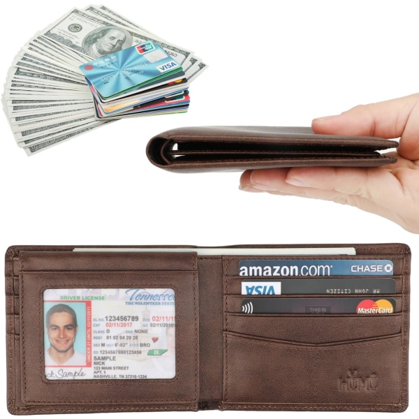 Lommebok for menn-ekte skinn RFID-blokkerende bifold Stilig lommebok med 2 ID-vindu Galaxy Coffee