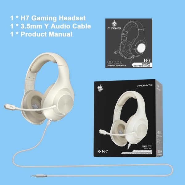 Gaming Headset PS4 Headset, Xbox Headset med 7.1 Surround Sound, Gaming Over Ear-hodetelefoner med støyreduksjon Fleksible mikrofonminne øreklokker, for White