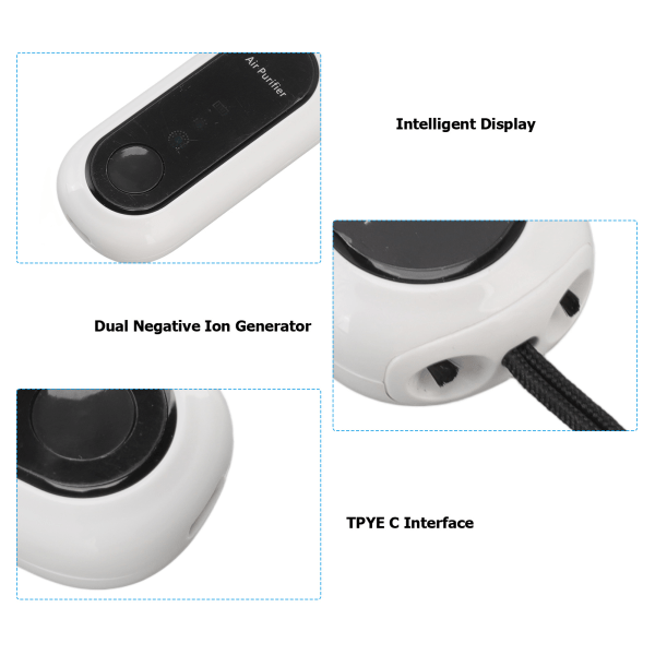 Kaulakoru Ilmanpuhdistin USB-lataus Säädettävä Negatiivinen Ioni Mini Kannettava Ilmanpuhdistin Toimistoon Autoon Matkustamiseen