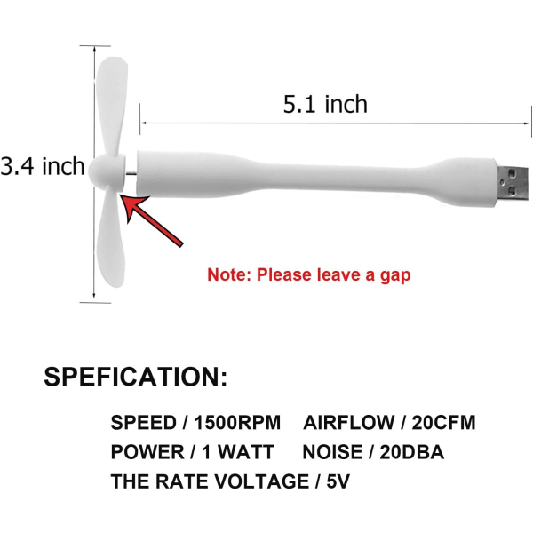 Joustava USB tuuletin, kannettavat jäähdytystuulettimet USB virtalähteenä Power Bank -kannettavalle PC-laturi - 2 kpl (valkoinen) White