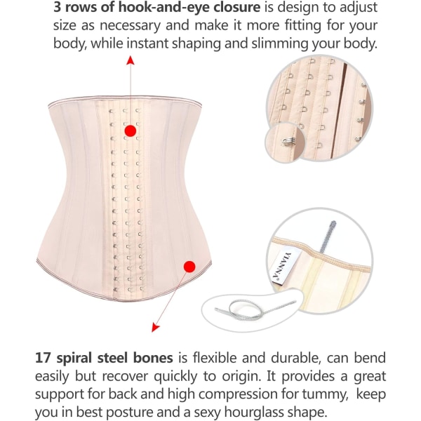 Lång Torso Midjeformare för Kvinnor Underbyst Korsetter Cincher Sport Bälte Beige 17 Steel Boned XXL