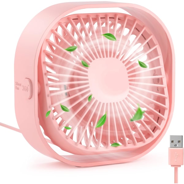 Lille USB skrivebordsblæser, 3 hastigheder bærbar minikølebordsventilator, 4 tommer personlig, 360° roterbar lydløs skrivebordsventilator til hjemmekontor Soveværelse indendørs O Pink