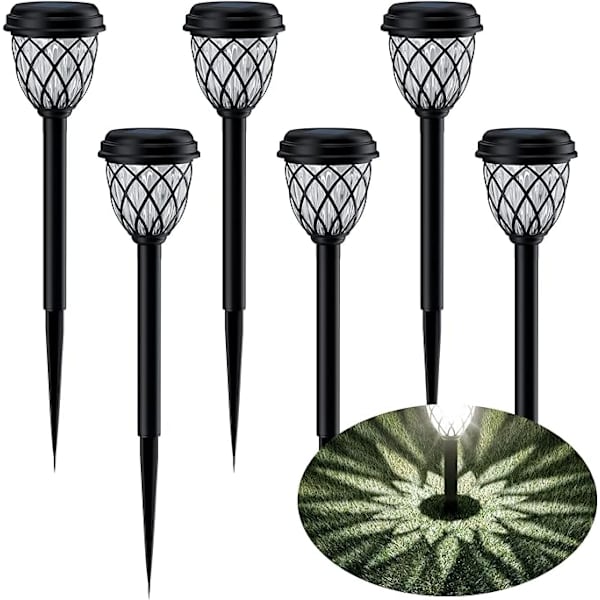 6 stk. udendørs solcellelamper, IP65 vandtætte solcellelamper, drevet af solcellelamper i havegange til terrasse, gårdhave, gangdekoration (hvidt lys)