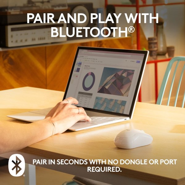 Logitech M221 Trådlös Bluetooth-mus, Kompakt, Smidig Spårning, 18 Månader Batteritid för Windows, macOS, ChromeOS, Linux, Kompatibel med PC, Mac, Bärbara datorer White