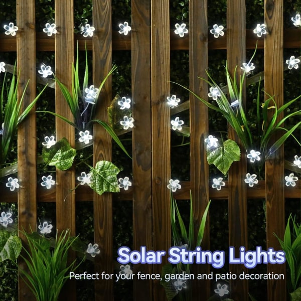Udendørs Solcelle Blomst Strengslys Vandafvisende 50 LED Feelygter Dekorationer til Juletræ Have Terrasse Gærde Have Forår (Kold Hvid) Cool White