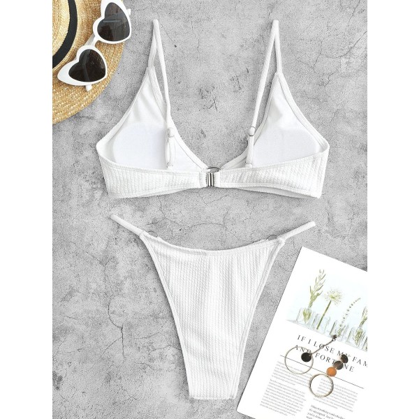 WJSM Kvinners Ribbet O-Ring String Bikini Badedrakt Cheeky Thong Badetøy To Deler Badedrakt 338_white XL