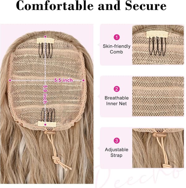 Highlights Drawstring Pony - Lang Beach Wave Syntetisk Hårforlengelse | Uanstrengt Beachy Chic for Kvinner
