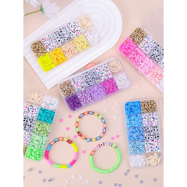 6546 st 10 rutnät armbandssats, mjuk keramisk skiva bokstav pärla DIY pärla armband bohemisk stil tillbehör set lera pärla