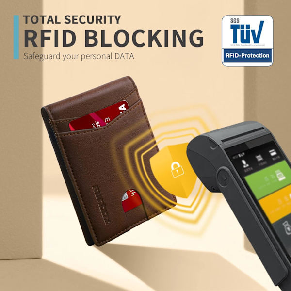 Herrar Läder Plånbok, Snygg Plånbok för Män, 15 Fack, RFID-Blockering, 2 ID-Fönster, Presentask Classic Coffee